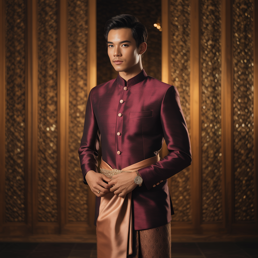 Men’s Traditional Silk Set – Sampot + Mandarin Collar Shirt