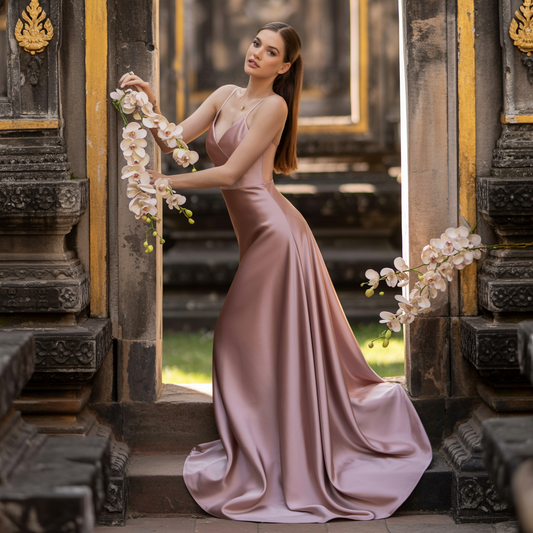 Bridesmaid Satin Dress – Dusty Rose (Maxi)