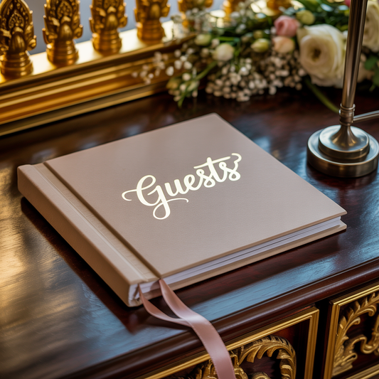Wedding Guest Book & Pen Set – Ivory with Gold Foil