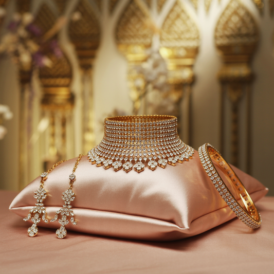 Gold Bridal Jewelry Set – Choker, Earrings, Bangles