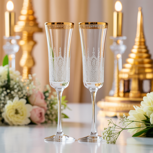 Champagne Toasting Flutes – Pair with Gold Rim