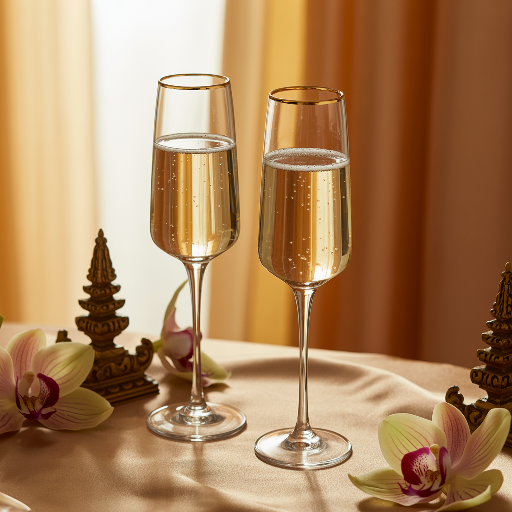 Champagne Toasting Flutes – Pair with Gold Rim