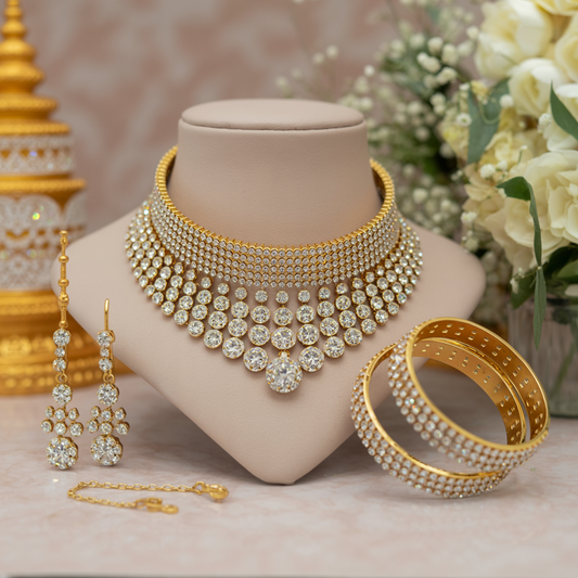 Gold Bridal Jewelry Set – Choker, Earrings, Bangles