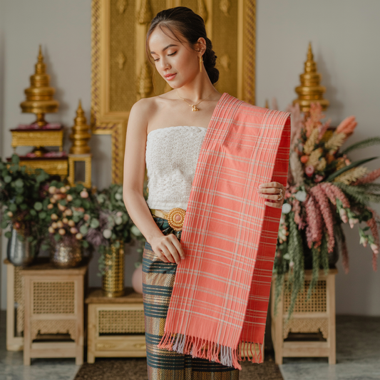 Traditional Krama Scarf – Red/White Cotton