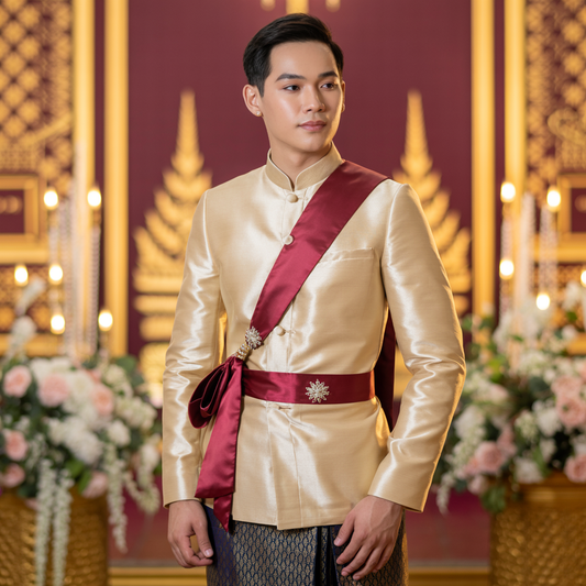 Men’s Traditional Silk Set – Sampot + Mandarin Collar Shirt