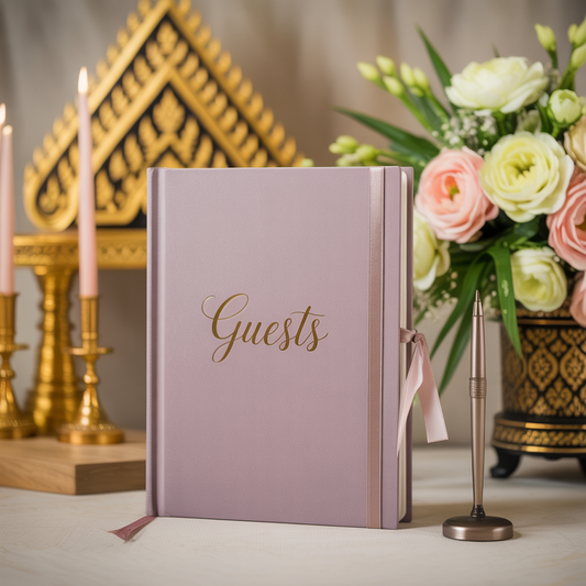 Wedding Guest Book & Pen Set – Ivory with Gold Foil