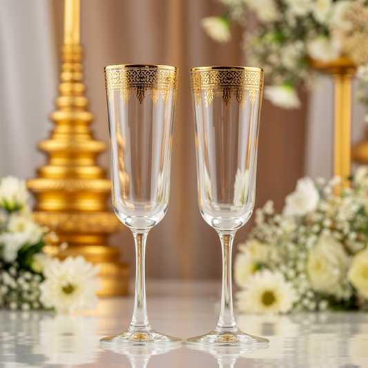 Champagne Toasting Flutes – Pair with Gold Rim