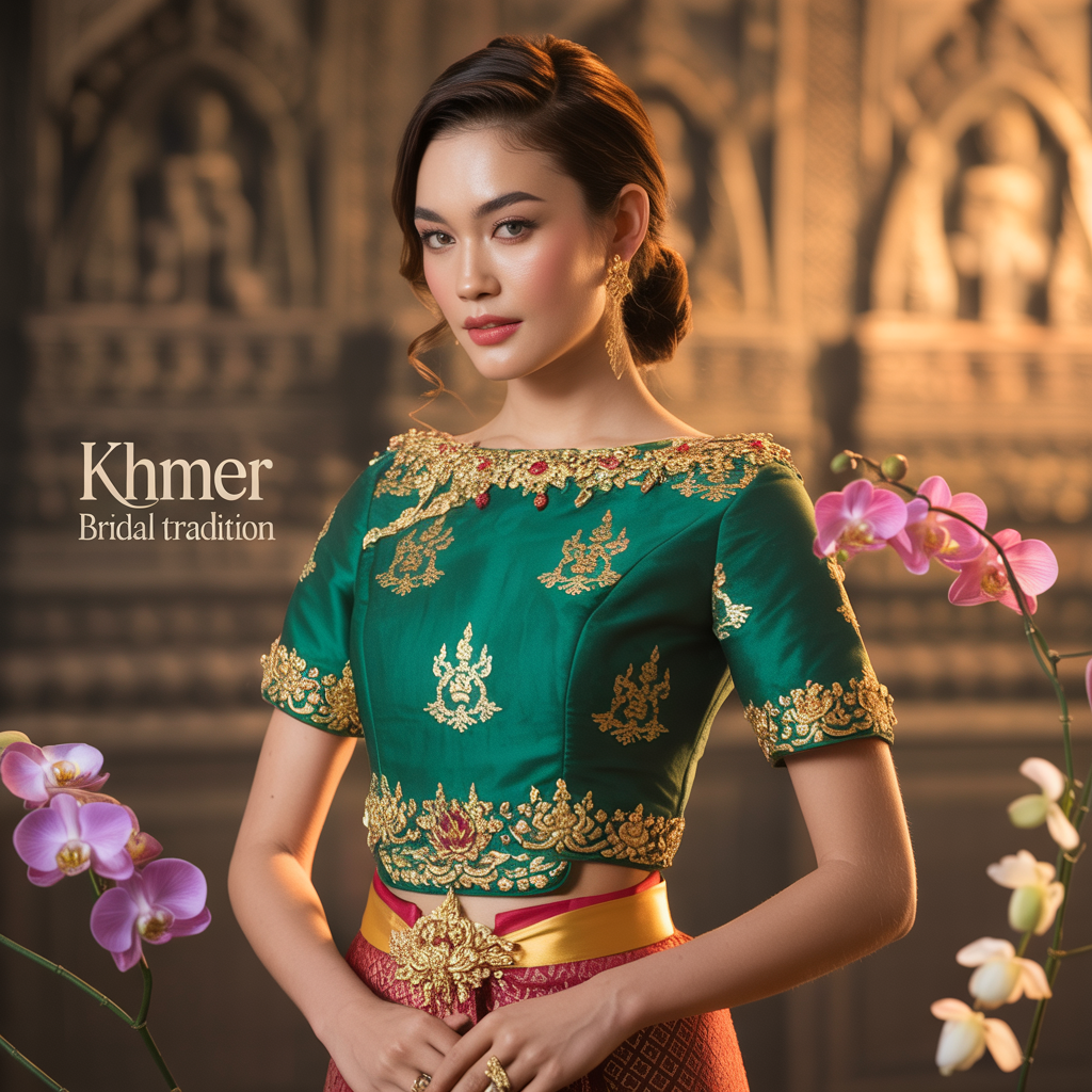 Traditional Cambodian Silk Bridal Set – Sampot Hol + Blouse