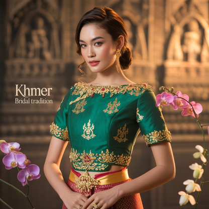 Traditional Cambodian Silk Bridal Set – Sampot Hol + Blouse