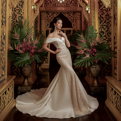 Mermaid Sequin Wedding Dress – Off-Shoulder