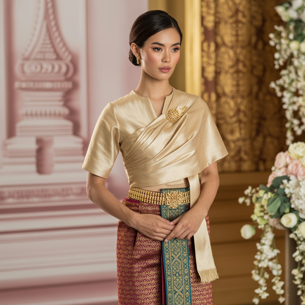 Traditional Cambodian Silk Bridal Set – Sampot Hol + Blouse