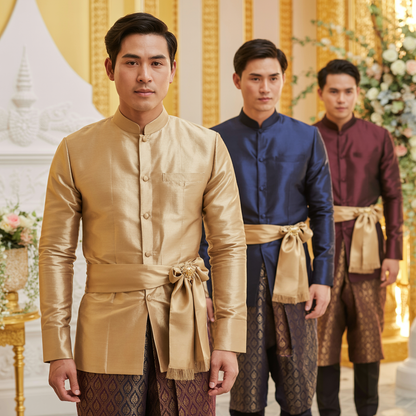 Men’s Traditional Silk Set – Sampot + Mandarin Collar Shirt