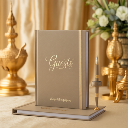 Wedding Guest Book & Pen Set – Ivory with Gold Foil