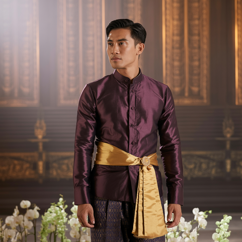 Men’s Traditional Silk Set – Sampot + Mandarin Collar Shirt