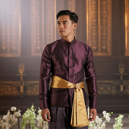 Men’s Traditional Silk Set – Sampot + Mandarin Collar Shirt