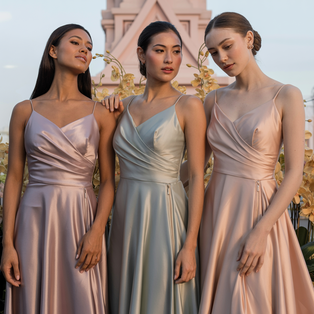 Bridesmaid Satin Dress – Dusty Rose (Maxi)