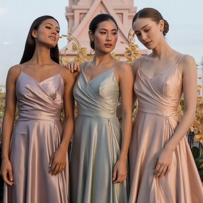 Bridesmaid Satin Dress – Dusty Rose (Maxi)