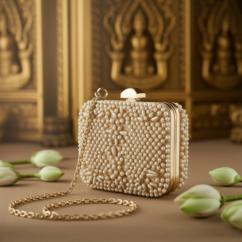 Pearl Beaded Bridal Clutch – Detachable Chain