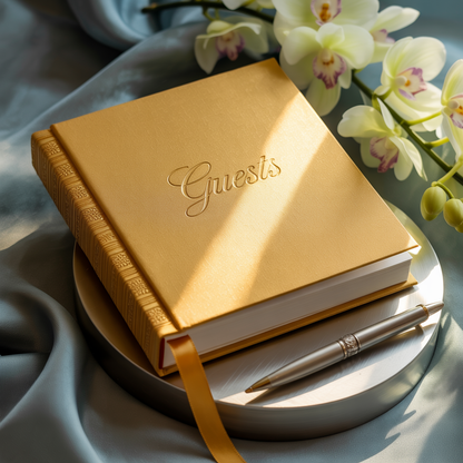 Wedding Guest Book & Pen Set – Ivory with Gold Foil