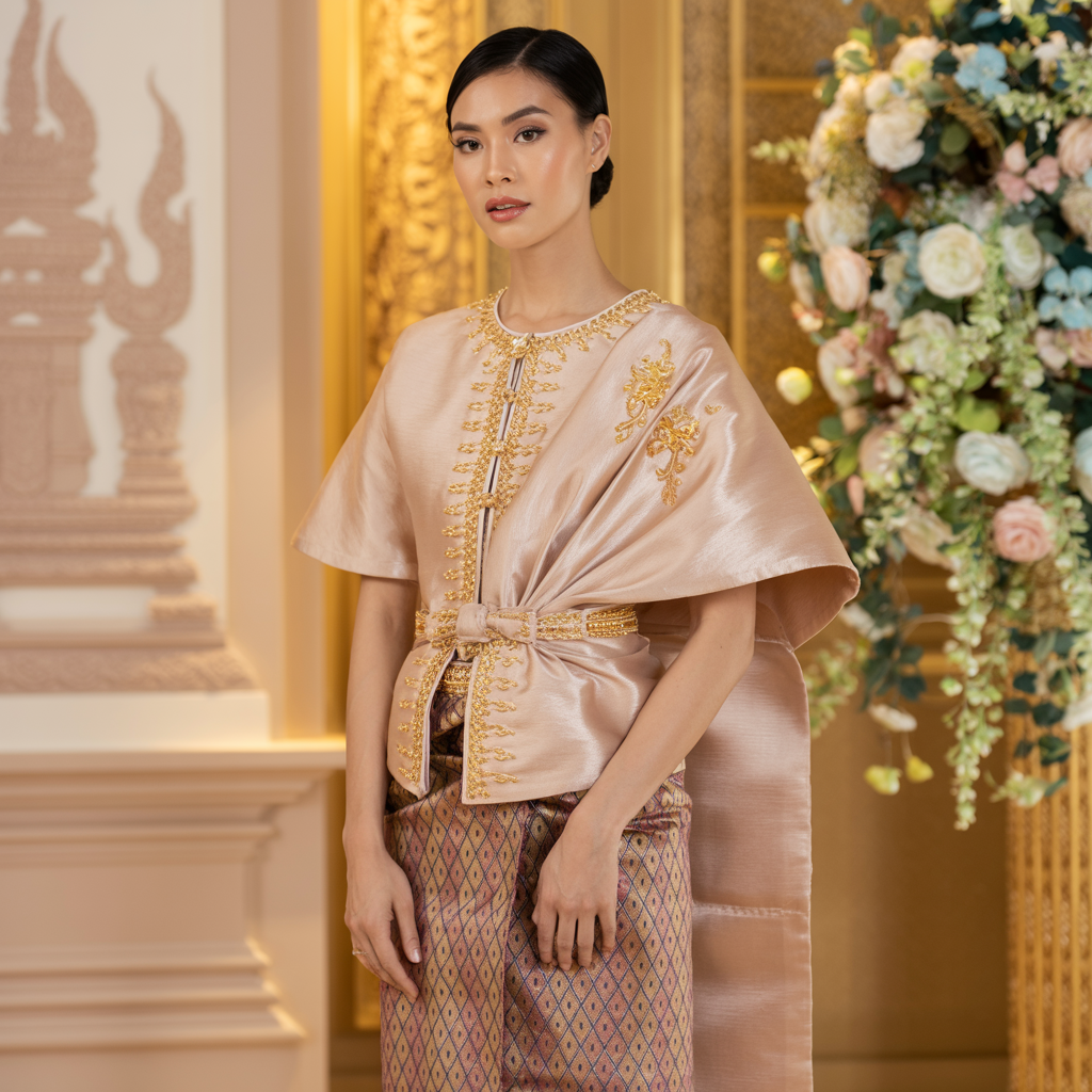 Traditional Cambodian Silk Bridal Set – Sampot Hol + Blouse