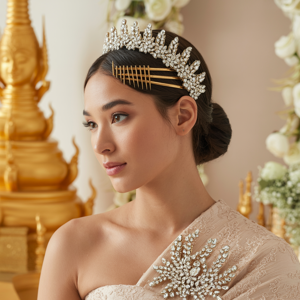 Apsara-Style Gold Headpiece (Crown)